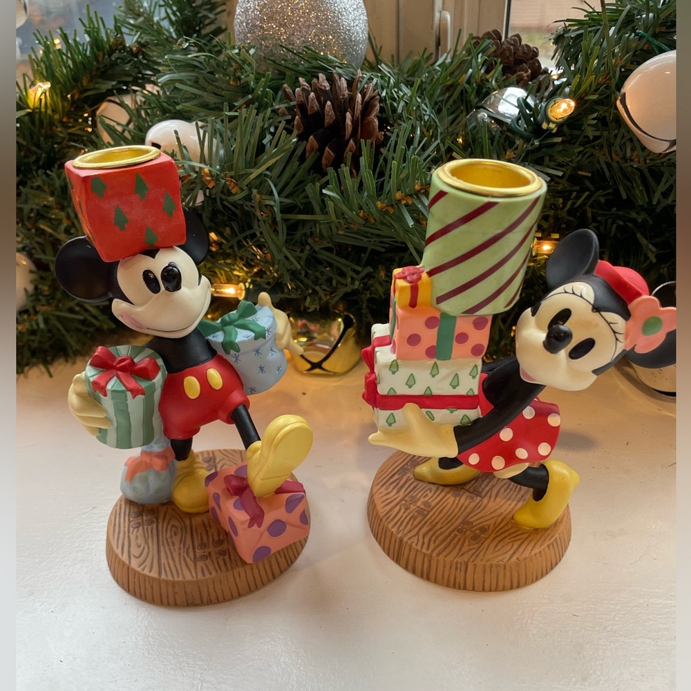 Mickey’s season of song taper candleholders Christmas Mickey & Minnie Disney ‘97